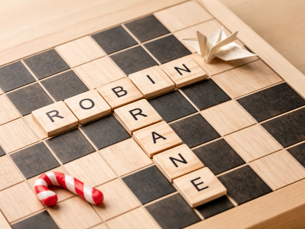 Minimal crossword-style motif with highlighted five-letter entries for ROBIN and CRANE