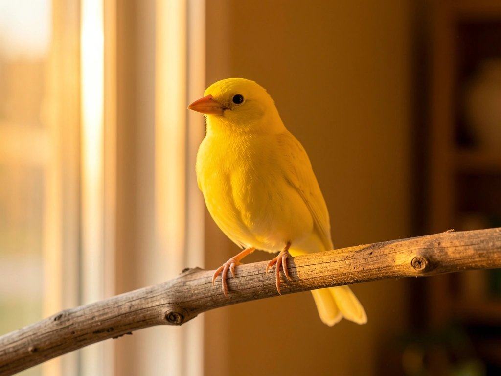 A bright yellow bird perched in warm sunlight with name-idea colors in the background
