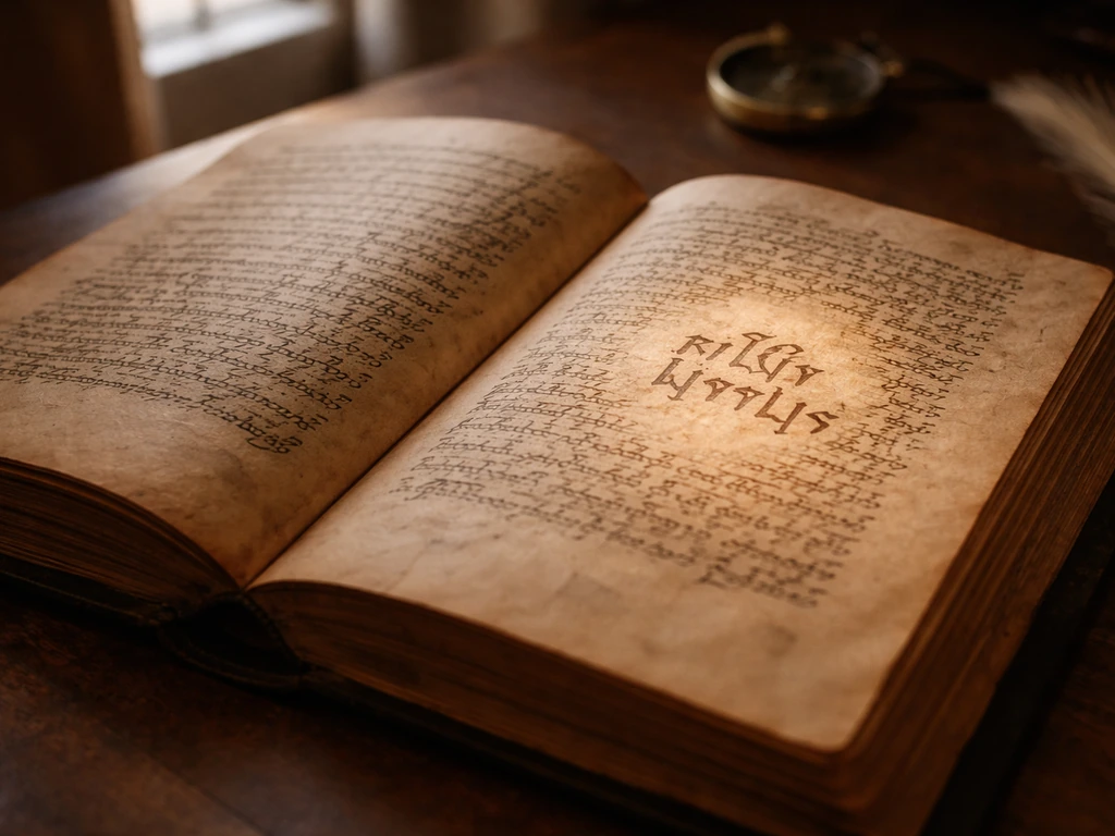 Close-up of antique book page with handwritten-looking letters resembling Old English roots and a highlighted “finc/fink