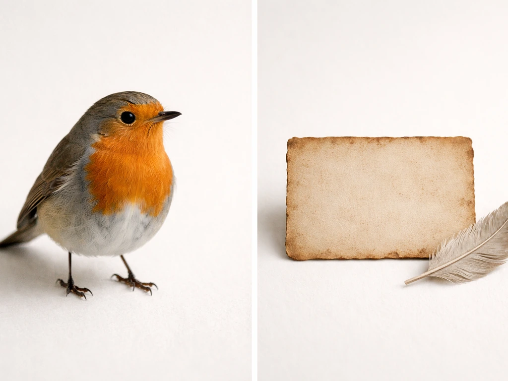 Perched robin on the left and a robin-like false-match card token on the right, side-by-side.