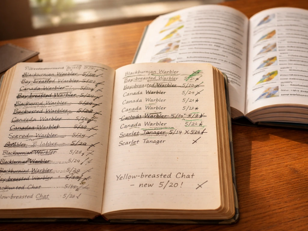 An old annotated bird field guide beside a newer edition, suggesting names have been updated.