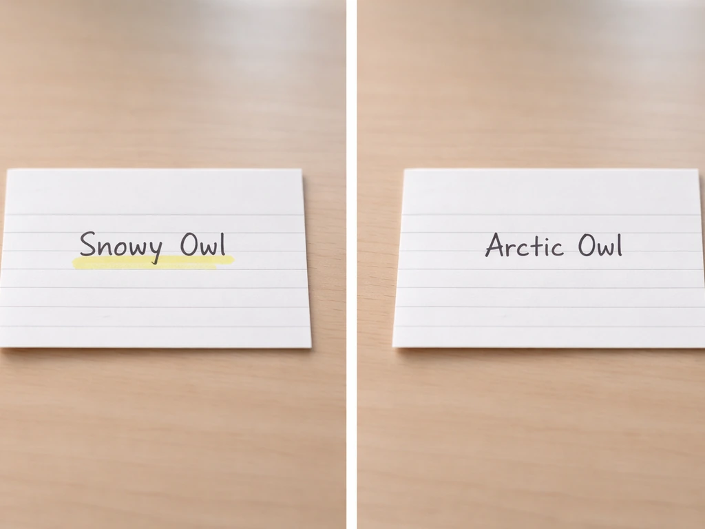 Split-screen photo of two simple bird-name cards, showing an outdated term on the left and a current inclusive name on t