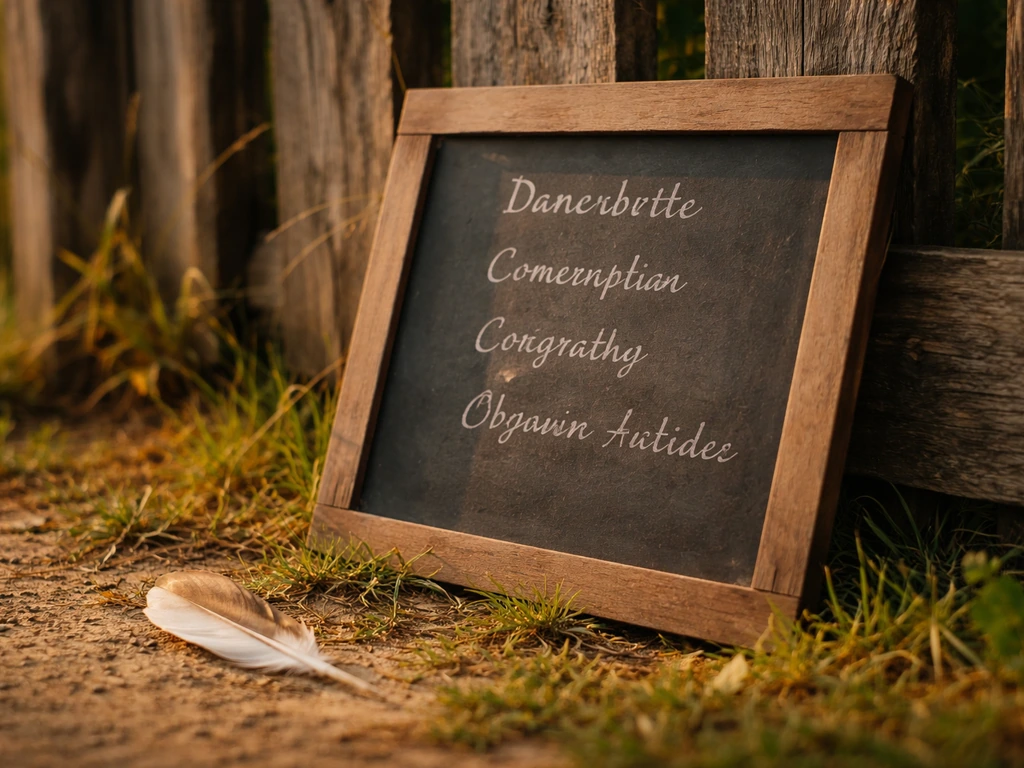Minimal chalkboard with handwritten common and scientific-style bird-name phrases and a single feather.