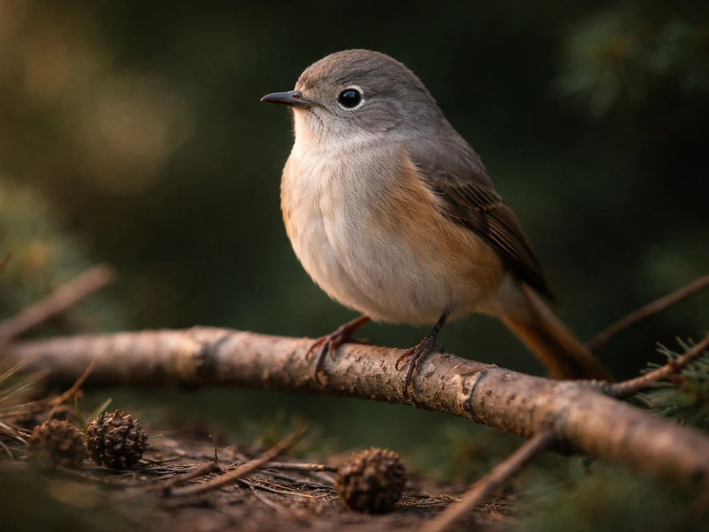 Close-up portrait of a perched brown-gray bird on a branch with soft foliage background.