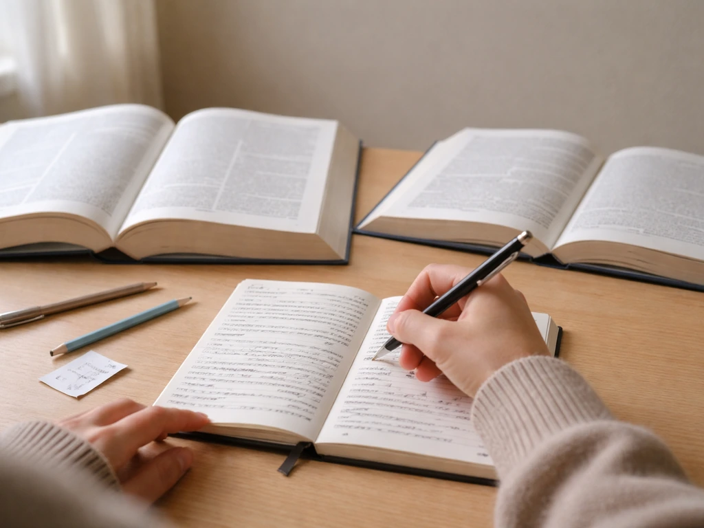 Two open books on a desk with handwritten notes suggesting conflicting etymologies.