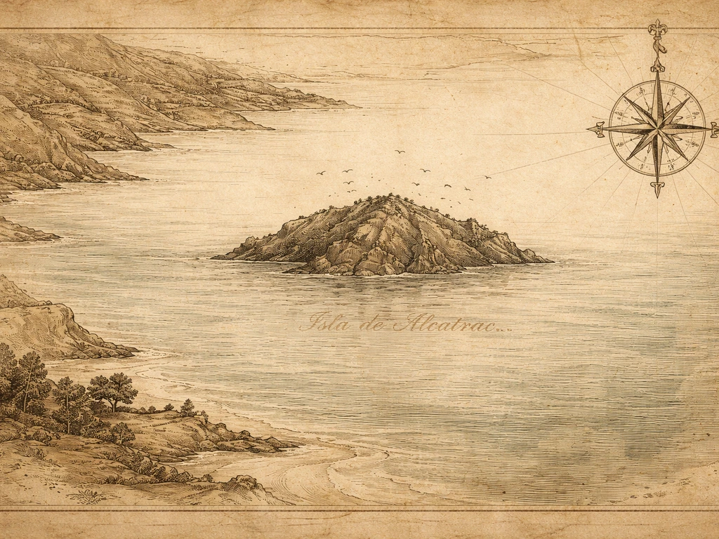 A weathered antique map of San Francisco Bay showing a bird-covered rocky island with an obscured island name.