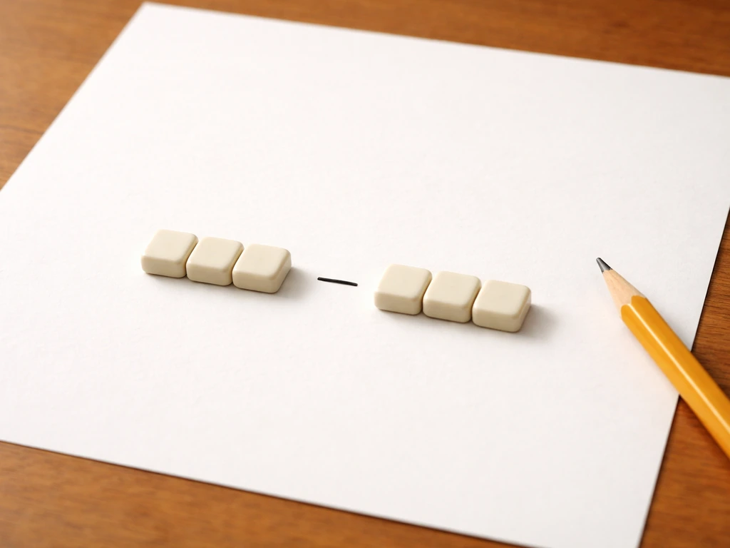 Alphabet letter tiles on a blank paper, spaced to suggest hyphenated split-word code construction rules.