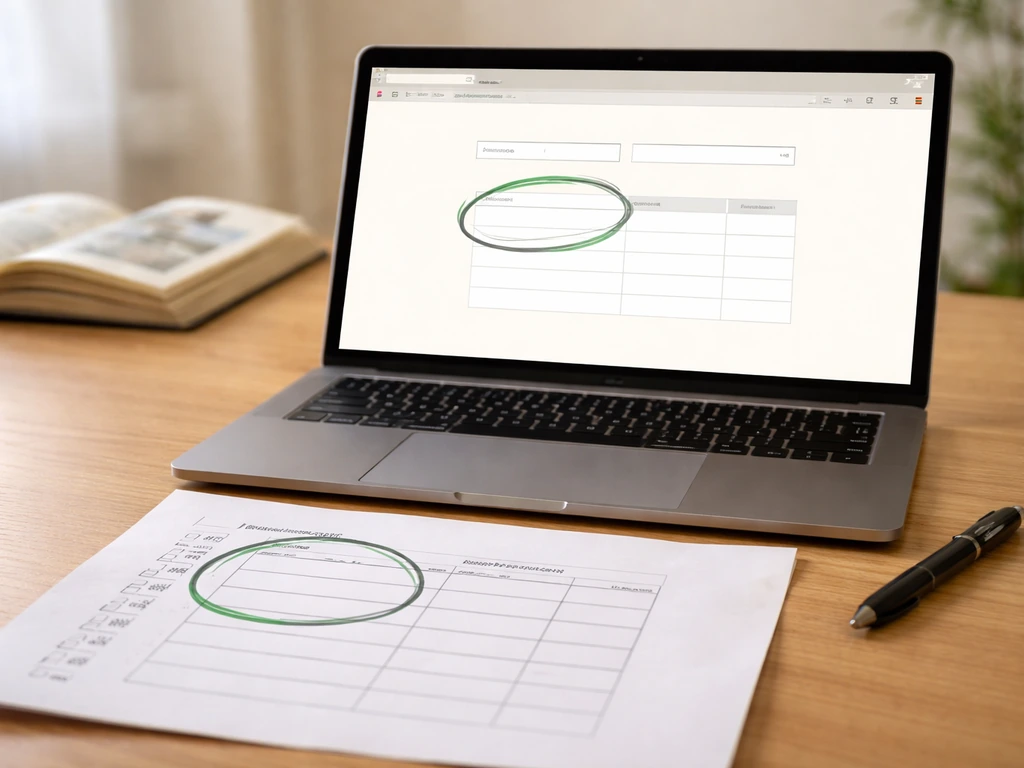 Laptop and printed PDF on a desk showing a simple bird code lookup workflow mockup.